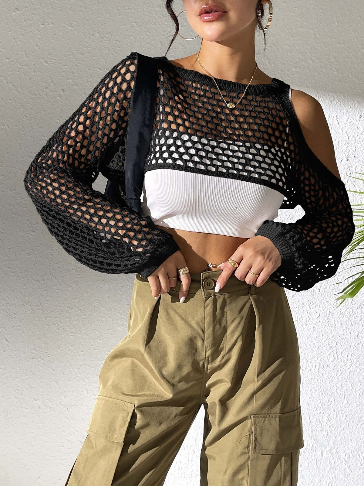 Sexy Navel Hollowed Leisure Mesh Shirt