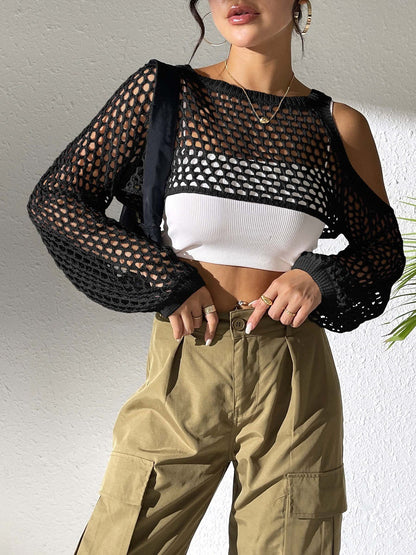 Sexy Navel Hollowed Leisure Mesh Shirt
