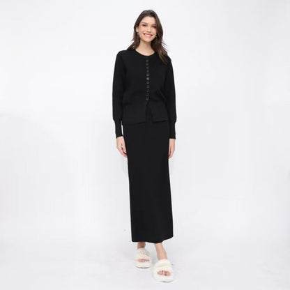 Women's Solid-color Casual Cardigan And Skirt Setsoft And Gentle All-in-one Outfit