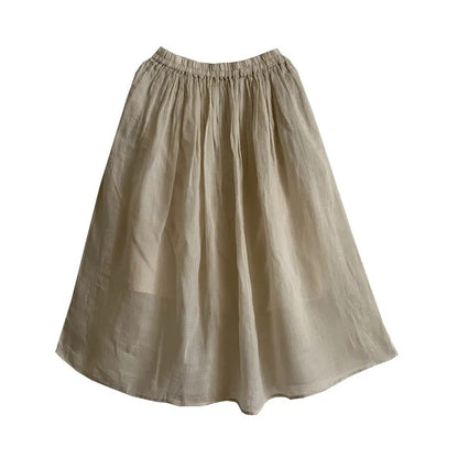 Elastic Waist Literary Retro Cotton And Linen Skirt With Crotch Cover