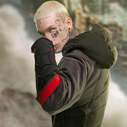 Mid-length Black Hooded Cotton Coat