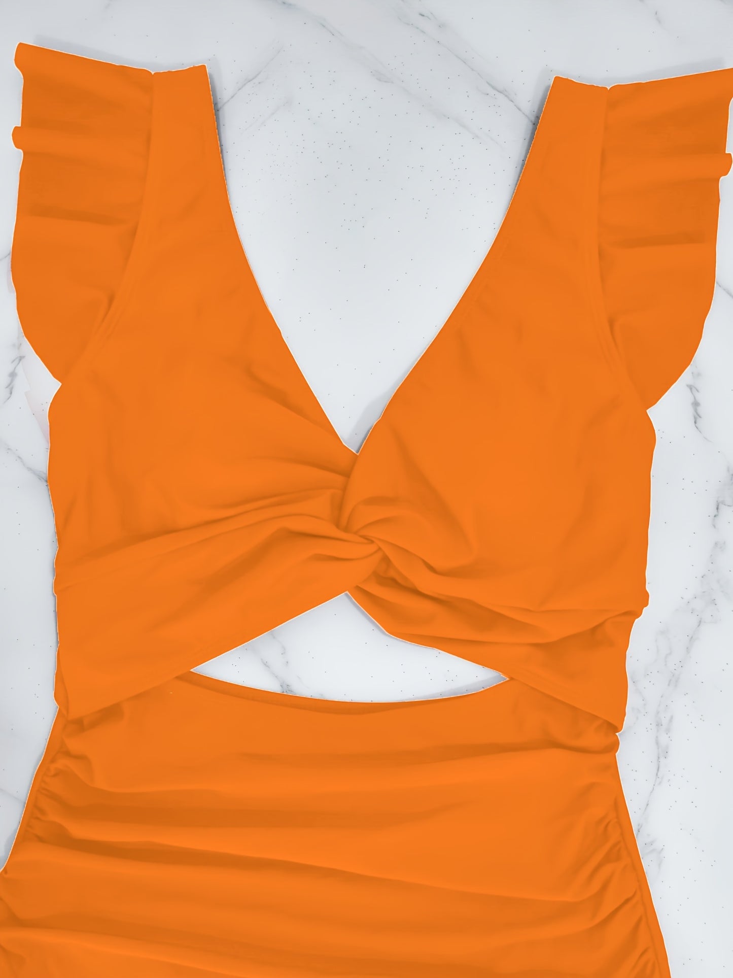 V Neck Ruched One Piece Swimsuit with Flattering Ruffle Accent - Stylish Cut Out Back Buckle Detail & High Cut Leg - Premium Womens Swimwear Bathing Suit