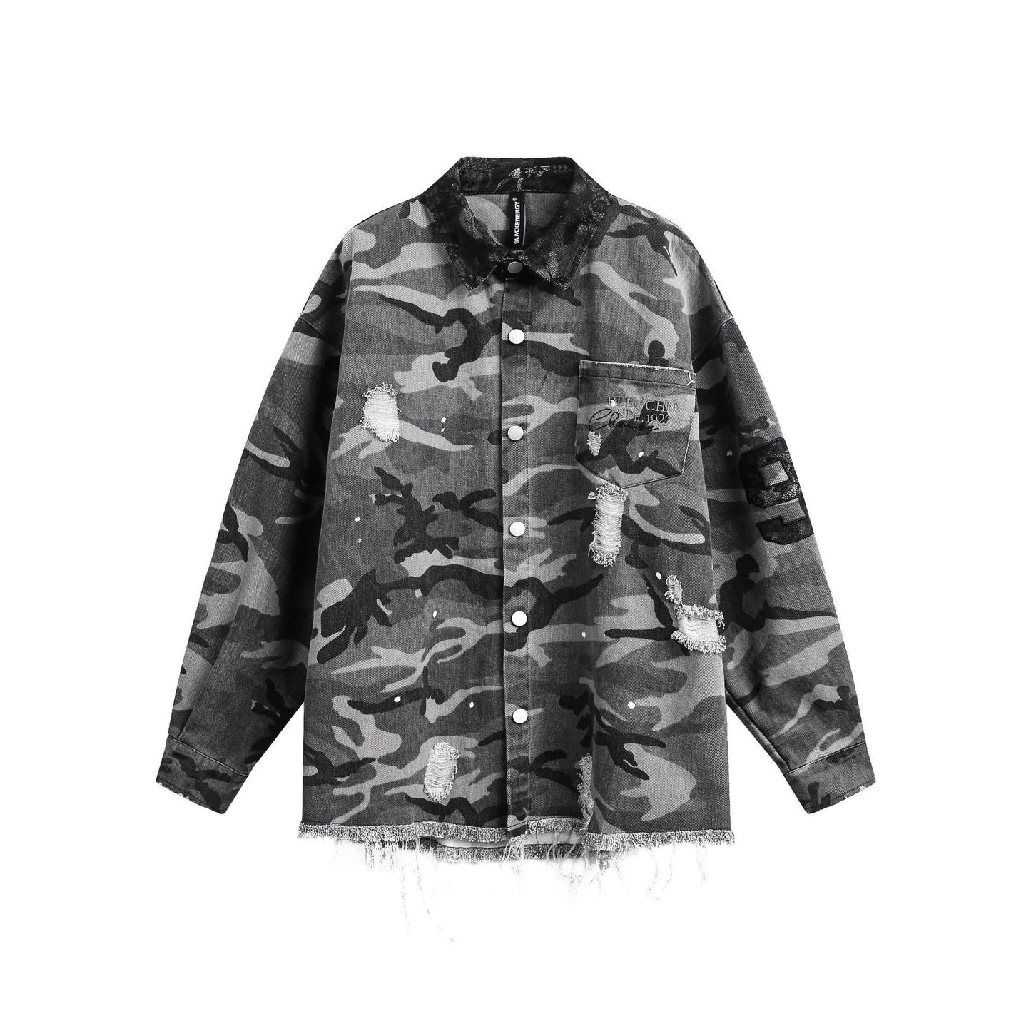American Retro Loose Heavy Industry Distressed Camouflage Long Sleeve Shirt