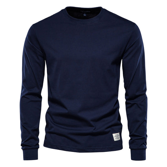 Men's Solid Color Round Neck Long-sleeved Top T-shirt