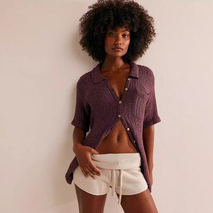 Fashionable Drawstring Knitted Sexy Women's Shorts