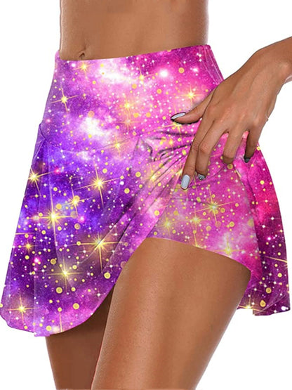 Summer Skort Solid Shorts, Sexy High Waist Fashion Sports Biker Running Yoga Skort Shorts, Women's Clothing