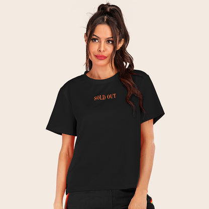 Women's Round Neck Letter T Shirt