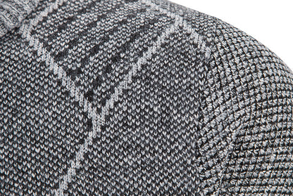 Mens Diamond Plaid Cardigan - Stylish Casual with Refined Stand Collar - Luxuriously Plush & Cozy Warm Knit Zip Up - Eye-Catching Design