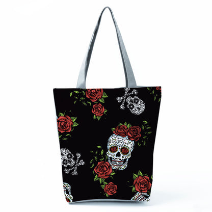 Portable Large Capacity Skull Printed Handbag
