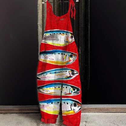 Women's Vintage-print Suspender Pants