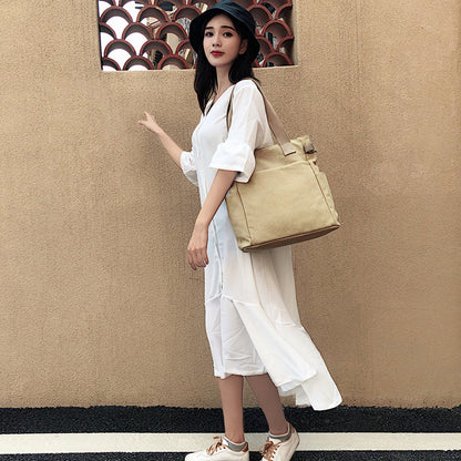 Casual Retro One-shoulder Hand-held Tote Canvas Bag For Women
