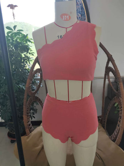 European And American-style Petal-patterned Sexy Off-shoulder High-waist Bikini