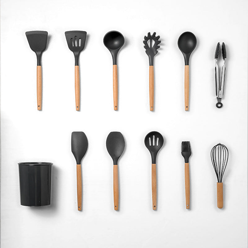 12-piece Non-stick Cooking Wooden Handle Silicone Kitchenware Set