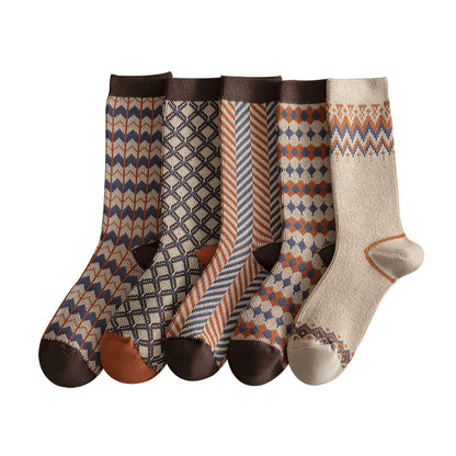 Double-Needle Dual-Channel Sweat-Absorbing Breathable Wireless Top Preppy-Style Mid-Calf Women's Socks