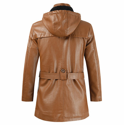 New Plus Size Men's Mid-length Leather Coat