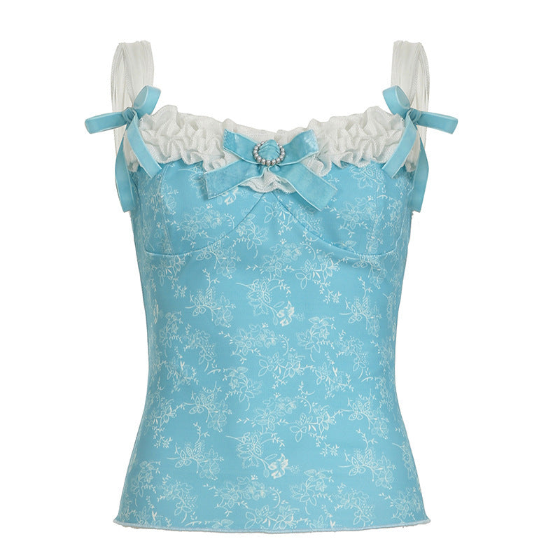 Youthful Lace And Bowknot Patchwork Camisole