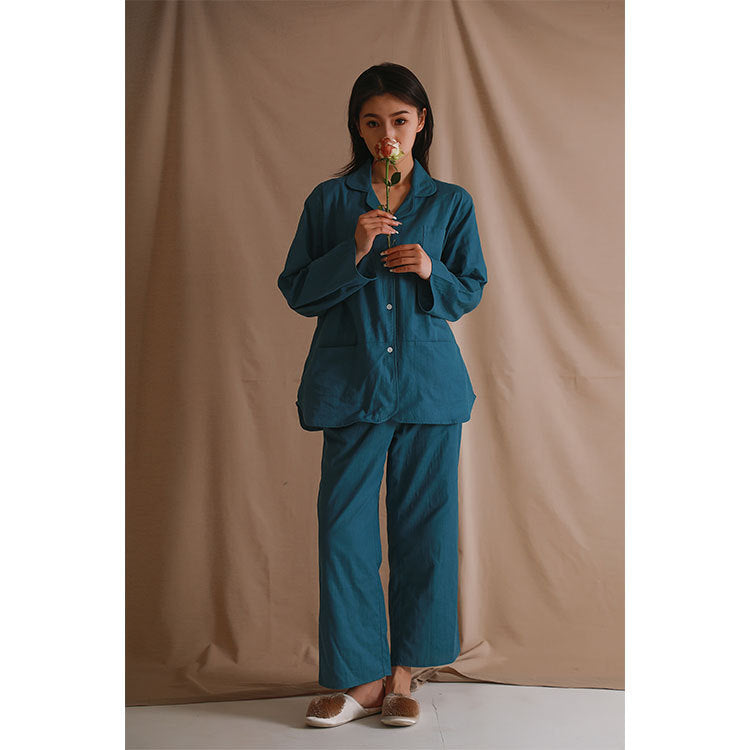 Breathable And Sweat-absorbent Pure Cotton Turn-down Collar Homewear