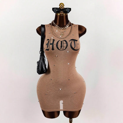 Women's Printed Sleeveless Sexy Waist-Cinching Sheath Dress