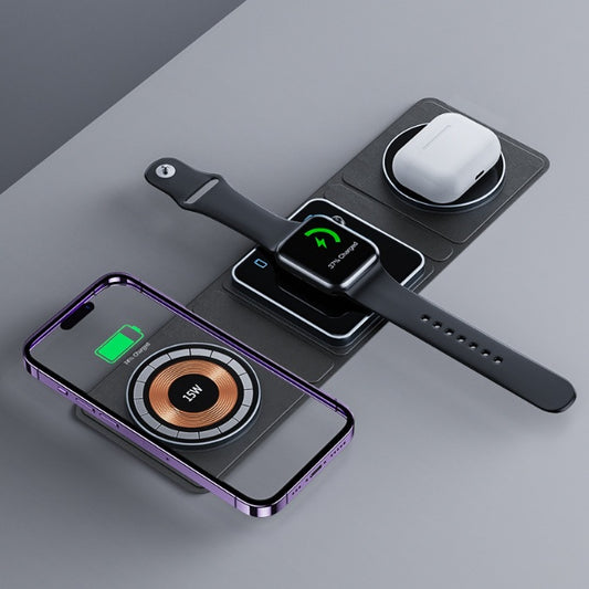 3-in-1 Magnetische, faltbare kabellose Ladestation für iPhone, transparentes Schnellladen für iWatch und AirPods