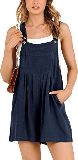 Women's Cotton Linen Short Overalls - Adjustable Strap Summer Jumpsuit Romper