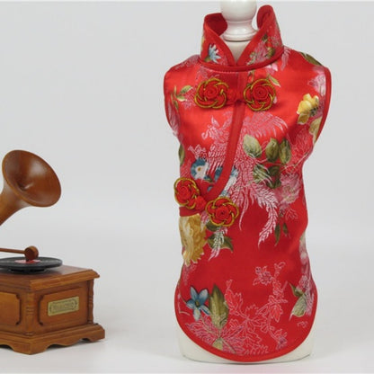 Pet Spring Summer And Autumn Clothes Tang Suit Brocade Cheongsam