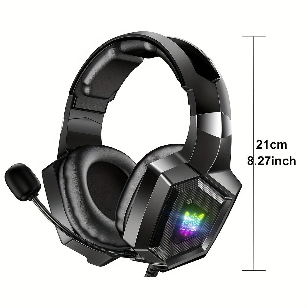 ONIKUMA K8 Wearable Gaming Headset For Computer With Microphone Wired Headset-gaming Headphones For PS4/PS5/Xbox One/PC With LED Lights, For Playstation Headset With Noise Reduction 7.1 Surround Sound Over-Ear And Wired 3.5mm