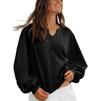 Women's Sweatshirt Casual V-neck Lace Sweater
