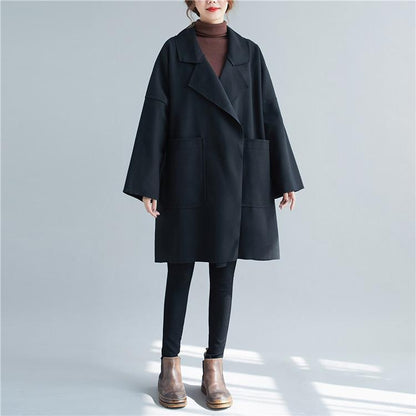 Korean Style Mid-length Woolen Coat For Fat Girls Slimming Trench Coat