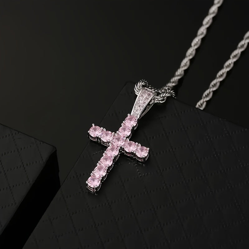 Hip-Hop-Kreuz-Anhänger aus Kupfer mit 4 mm Zirkonia, 14 Karat vergoldet