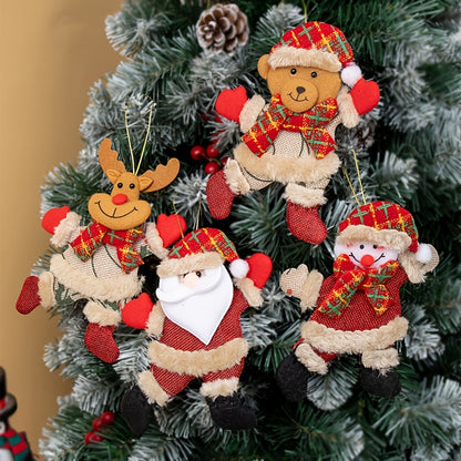 Festive Christmas Tree Ornaments - Santa, Snowman, Reindeer & Bear Figures With Red & White Scarves, Golden Balls & Red Bows - Perfect For Holiday Decor, Christmas Decorations