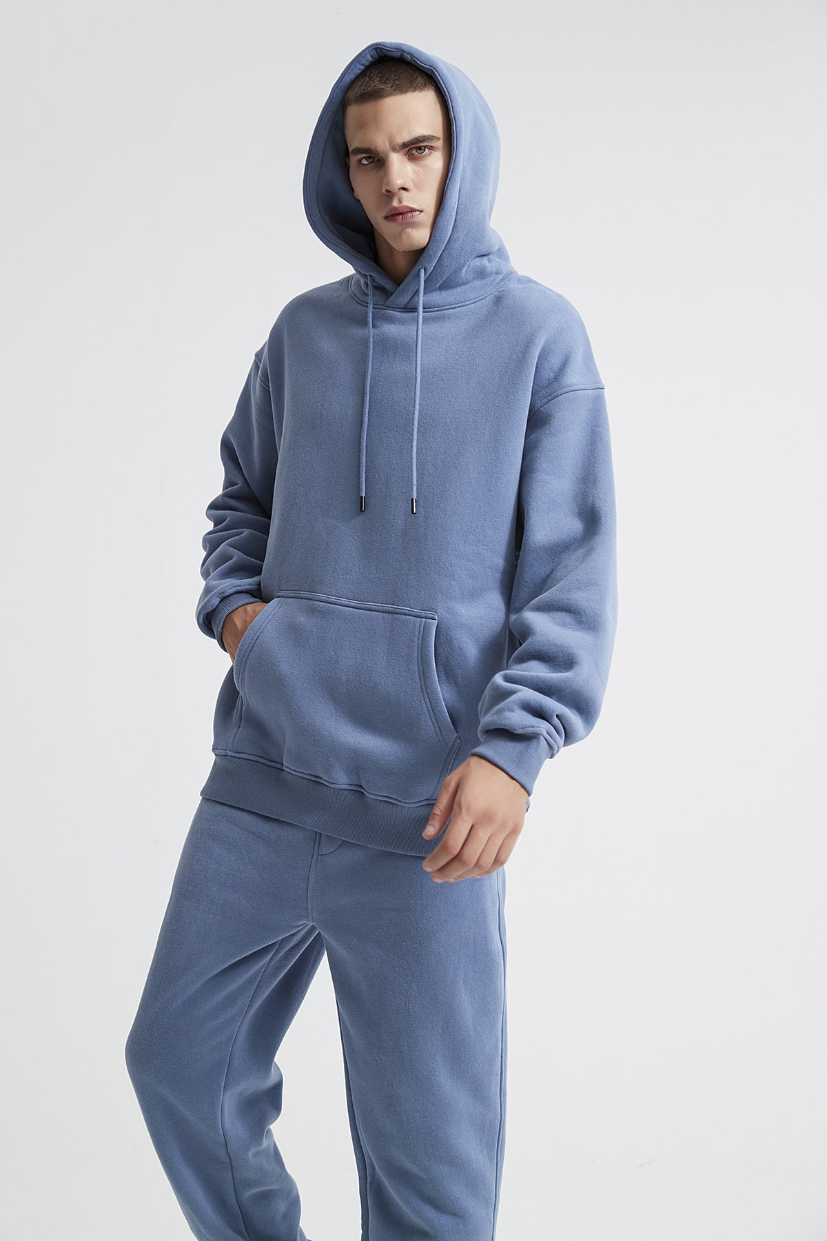 Herren-Kapuzenpullover in Himmelblau, lässiges Sweatshirt aus Polyester und Baumwolle, Oversized