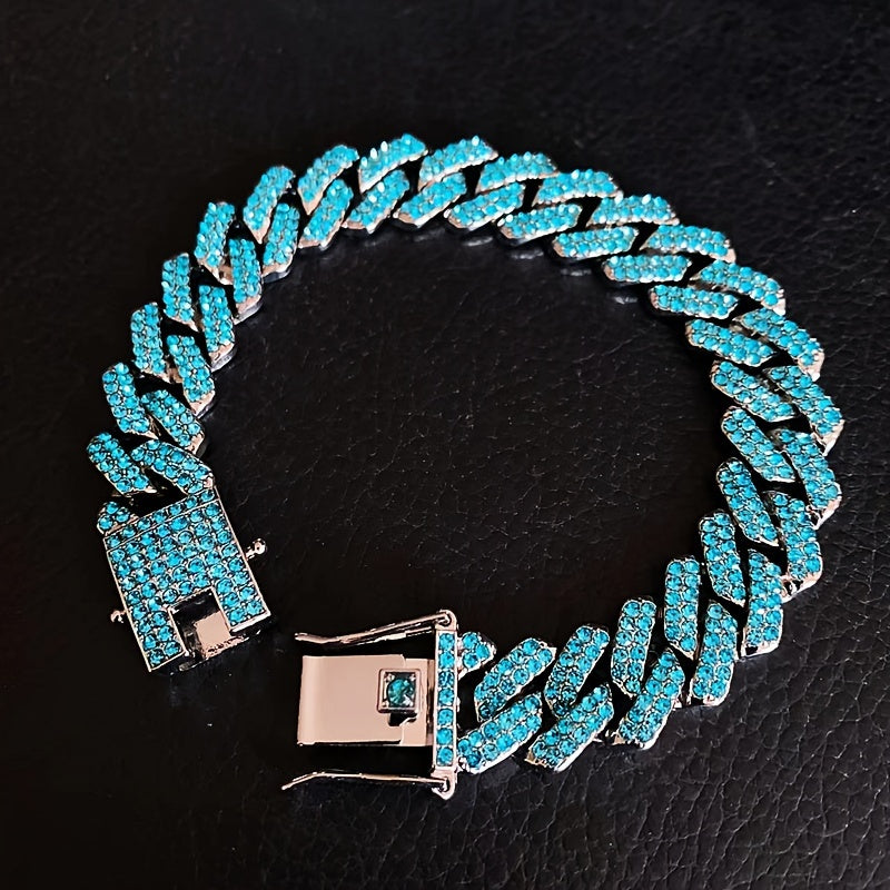 Men's Cuban Link Iced Out Necklace with Color Chains and Paved Rhinestones, Rapper CZ Cuban Chain Necklace for Women, Hip Hop Jewelry Gift