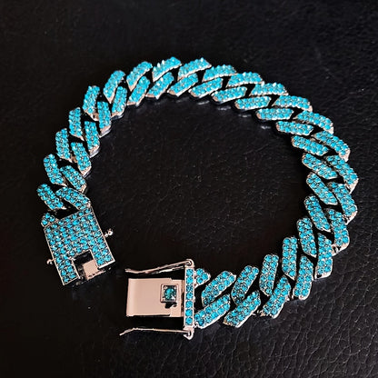 Men's Cuban Link Iced Out Necklace with Color Chains and Paved Rhinestones, Rapper CZ Cuban Chain Necklace for Women, Hip Hop Jewelry Gift