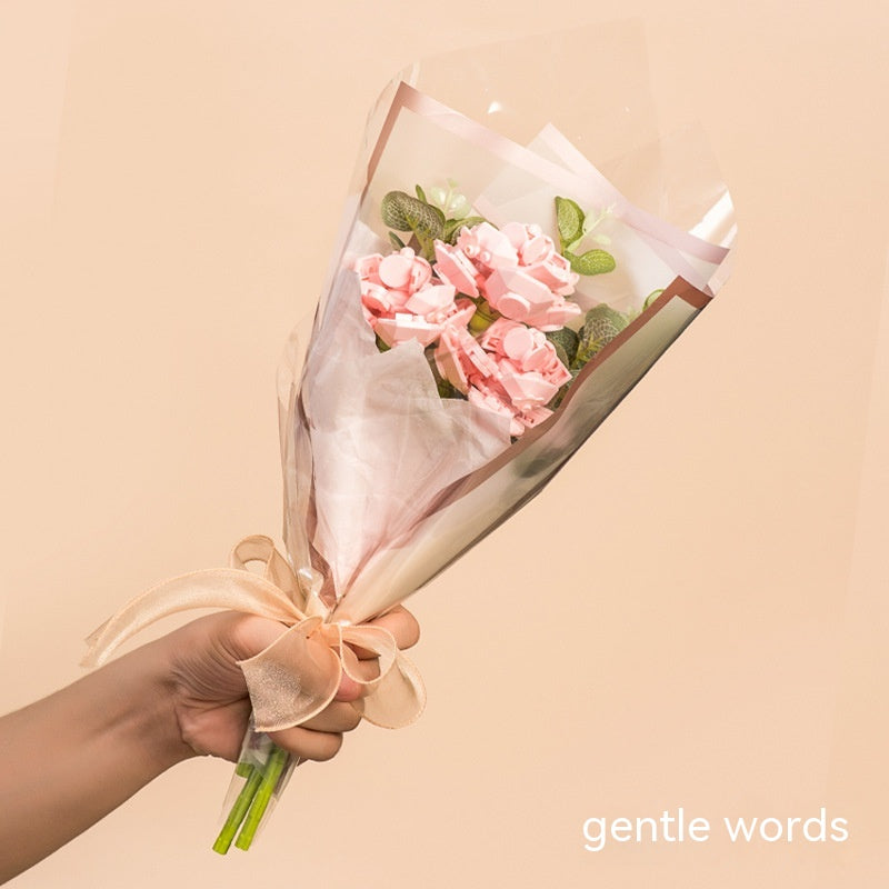 Assembled Building Blocks Flower Rose Holding Valentine's Day Gift