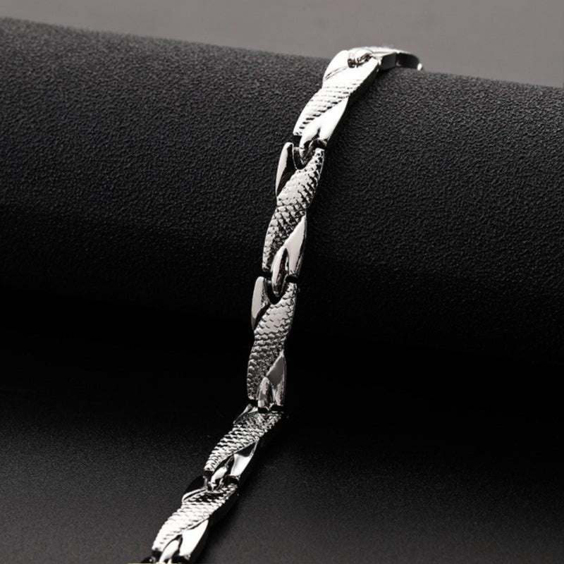 Men's Premium Dragon Pattern Bracelet - Adjustable 7mm Magnetic Black Alloy Jewelry