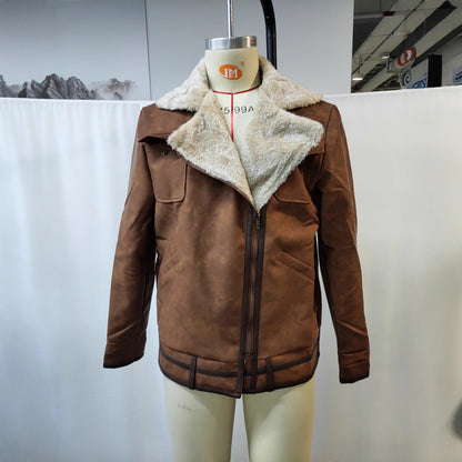 Autumn And Winter Men's Retro Brown Suede Casual Jacket