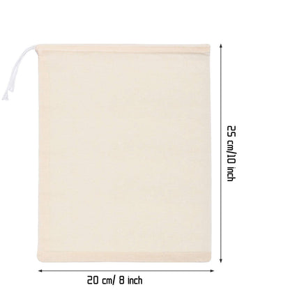 Reusable Muslin Drawstring Bags - 10 Pack Natural Unbleached Cotton Spice Tea Herb Soup Strainer Bags
