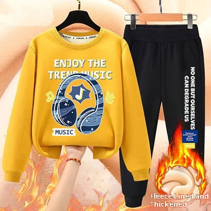 Boys' Winter Casual All-Match Fleece-Lined Thickened Outfit