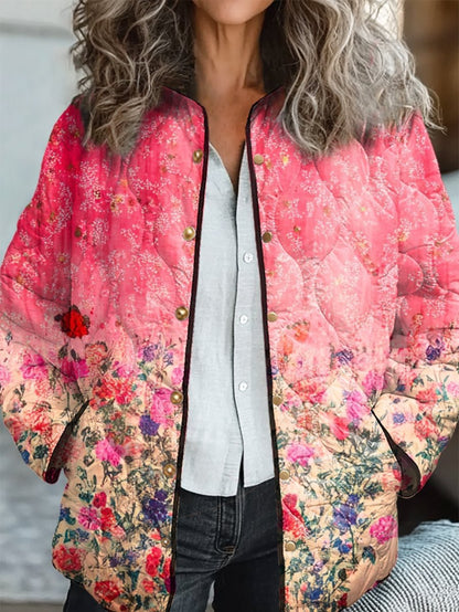 Women's Cotton Padded Jacket With Digital Floral Print