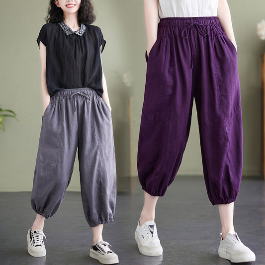 Women's Korean Style Cotton And Linen Casual Ninth Pants