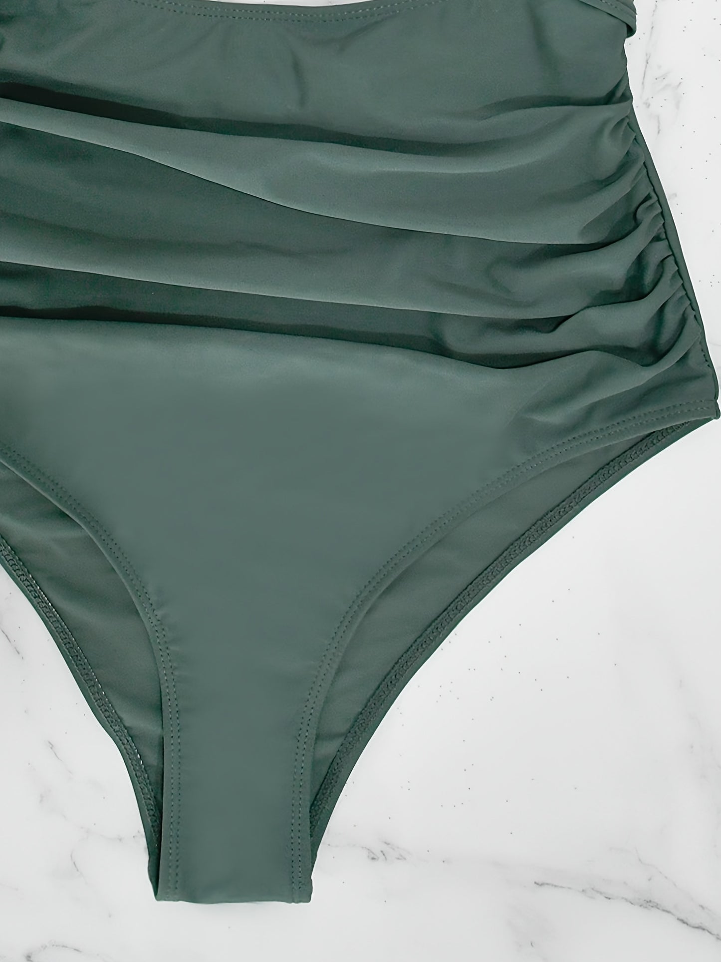 V Neck Ruched One Piece Swimsuit with Flattering Ruffle Accent - Stylish Cut Out Back Buckle Detail & High Cut Leg - Premium Womens Swimwear Bathing Suit