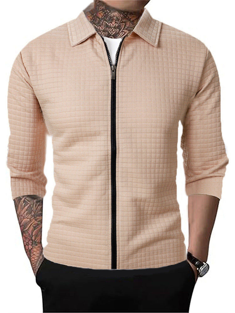 Men's Casual Long-sleeved Lapel Waffle Jacket Cardigan