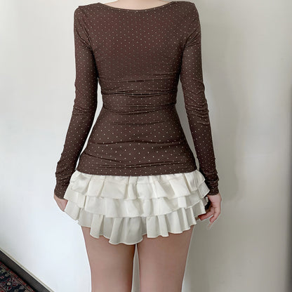Cute Polka-Dot Retro Elegant Slim-Fit Base Top For Women