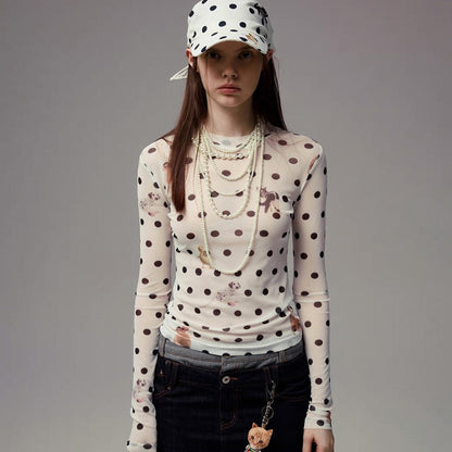 Versatile Animal And PolkaDot Printed Cropped LongSleeve Top With A Defined Waist