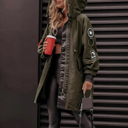 Women's Mid-Length Casual Anorak Coat - Army Green Windbreaker Jacket