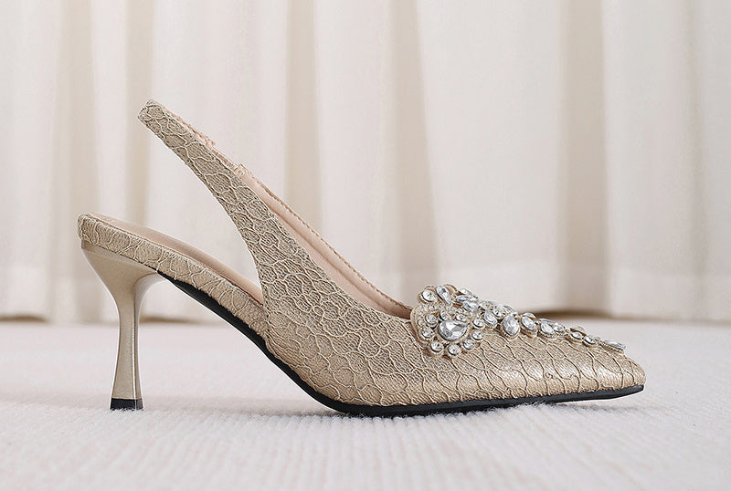 Rhinestone Stiletto Heels - Glamorous Pointed Toe Pumps with Ankle Straps