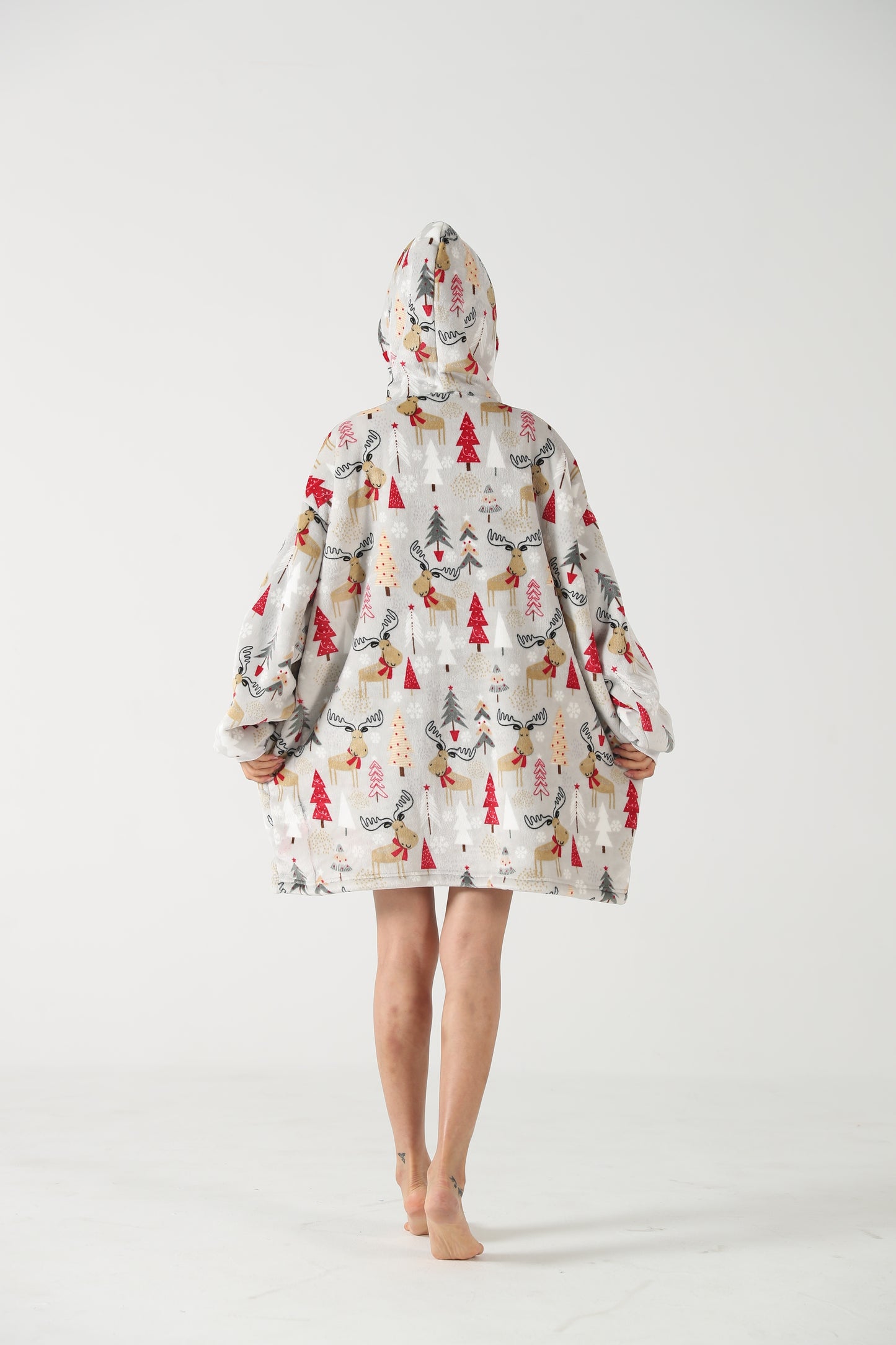 RONGTAI Oversized Wearable Pajamas With Big Pockets,Soft Plush Sweatshirt Hooded Popular Tops One Size Fits Deer