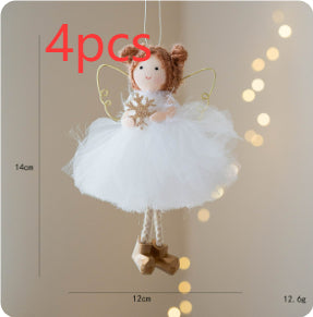 Christmas White Tulle Skirt Golden Wings Angel Girl Pendant