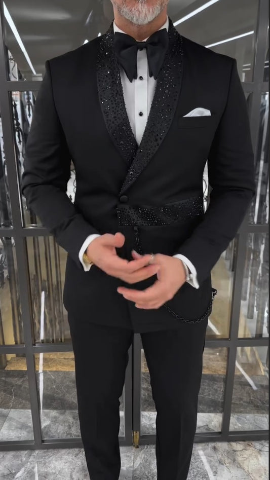Men's Premium Tuxedo Blazer with Gold Chain Detail - Luxury Formal Jacket