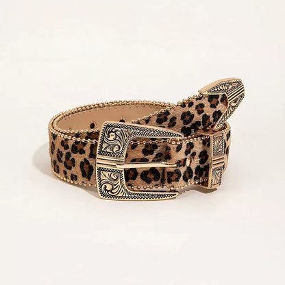 American Retro Leopard Print Metal Engraved Design Belt